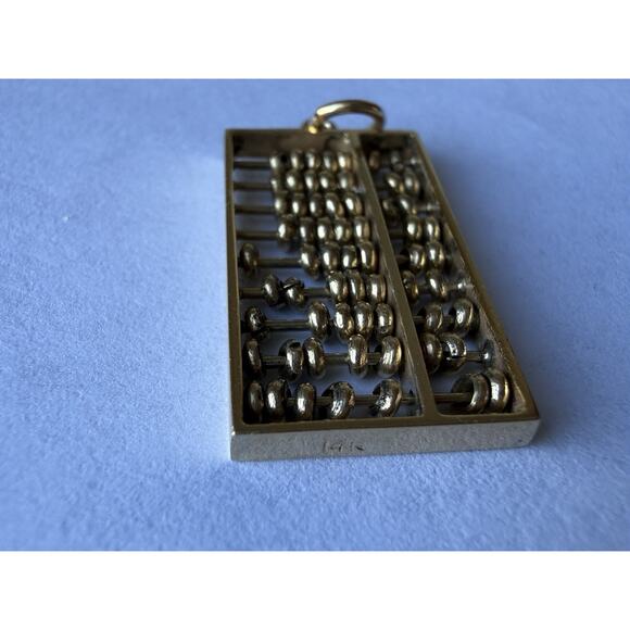 Moveable Vintage Abacus Charm in 14 Karat Yellow Gold  Unique 14K Solid Yellow Gold Abacus Rectangular Charm Pendant